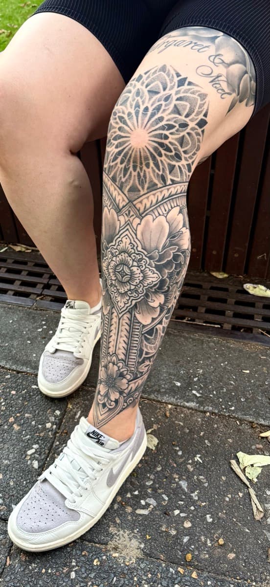 Before and after comparison of a tattoo touch-up session